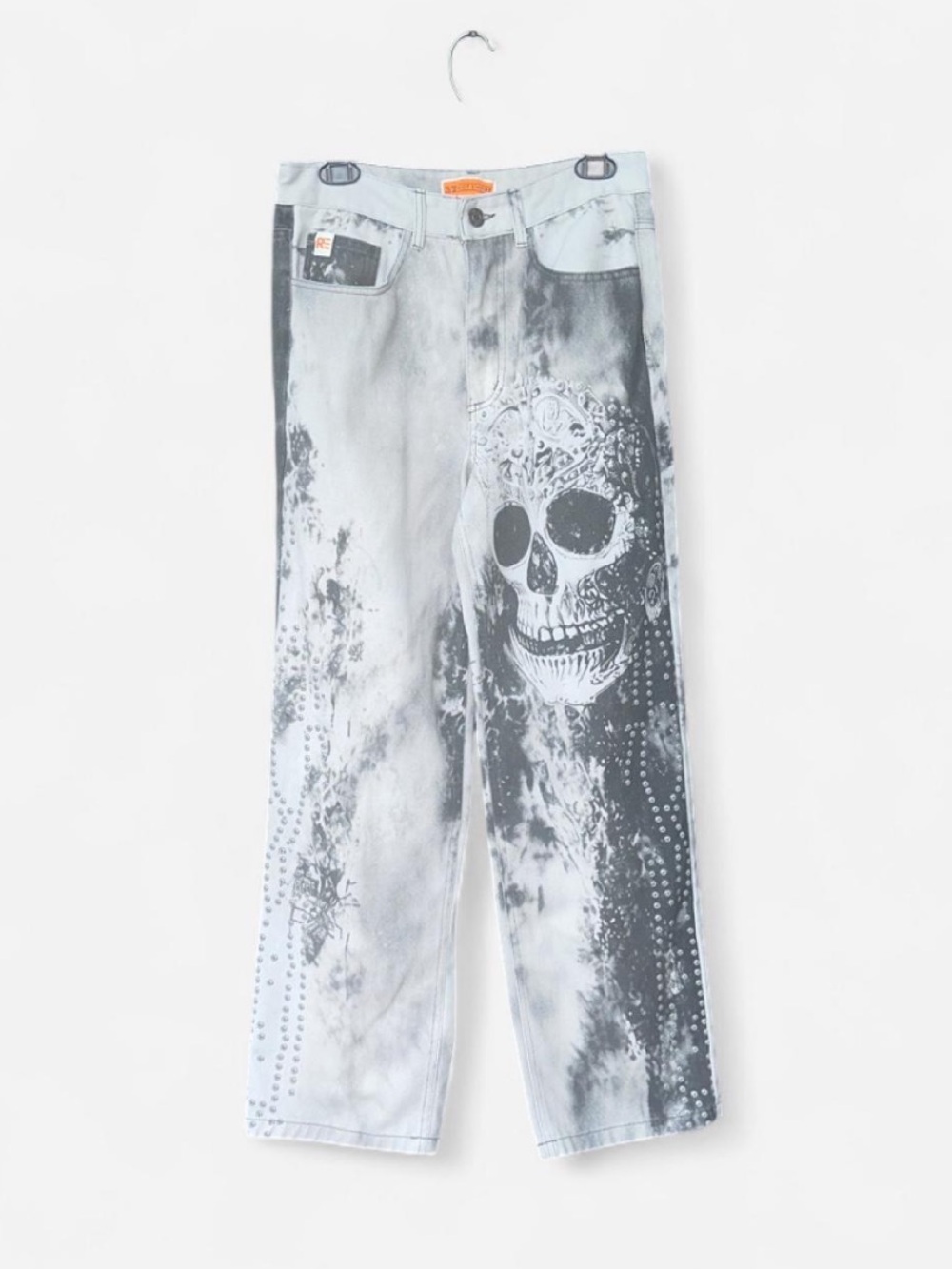 Men's Riot Empire Skull Print Gray, black and white Denim Jeans